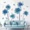 Large Blue Flowers Wall Stickers Peony Floral Plants Butterfly Peel
